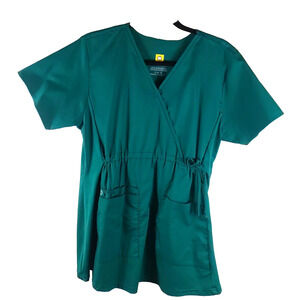 Wonder Wink Wonder Work Women's Scrub Top Size Large Green Tie Waist